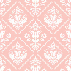 Classic seamless vector pattern. Damask orient pink and white ornament. Classic vintage background