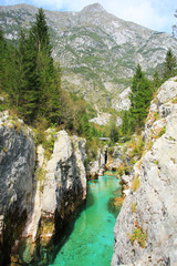 Scenic Soca River in the Triglev National Park, Alps Mountains, Slovenia