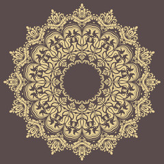 Elegant vector ornament in classic style. Abstract traditional round golden pattern with oriental elements. Classic vintage pattern