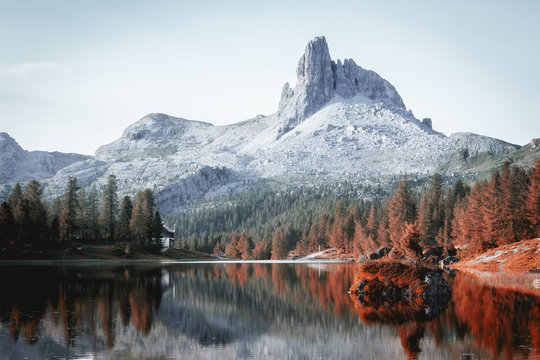 Alpine mountain moody autumn lake