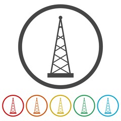 Transmitter simple icon, Transmitter tower icon, 6 Colors Included