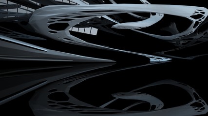 Abstract white and black parametric interior with window. 3D illustration and rendering.