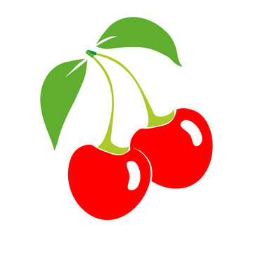 Ripe cherry berries on a white background. Icon, isolated on a white background. Vector