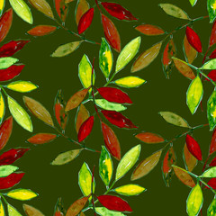 Watercolor illustration, leaves seamless pattern