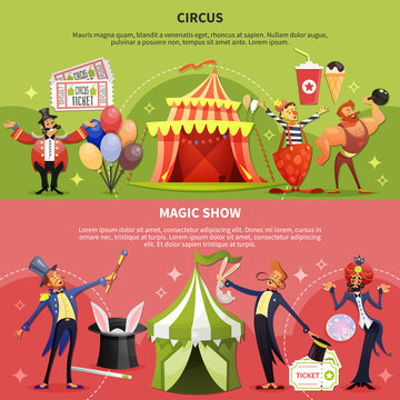 Two Circus Cartoon Banner Set