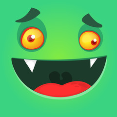 Funny cartoon zombie face. Vector illustration of creepy monster avatar