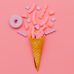 Marshmallow ice cream. Candy minimal fashion mood