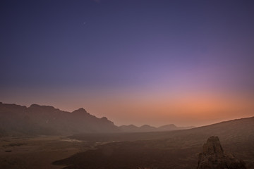 Obraz premium Aerial View of Volcanic Landscape in Teide National Park after Sunset, Tenerife, Spain, Europe