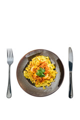 Spaghetti with Shrimp Dinner Dish on a the table