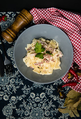 tasty Carbonara pasta on the table
