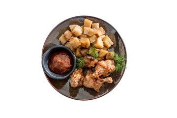 roasted sleeves chicken with potatoes and barbecue sauce