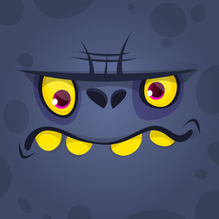Cool Cartoon Scary Black Monster Face. Vector Halloween illustration. Design for print, children book,  party decoration or square avatar