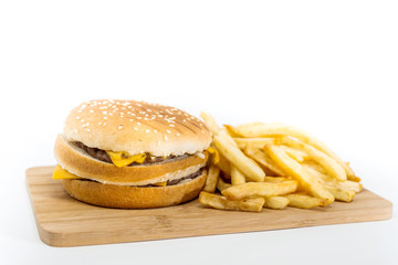 Cheese burger - American cheese burger with Golden French fries