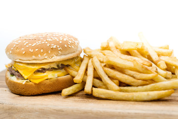 Cheese burger - American cheese burger with Golden French fries