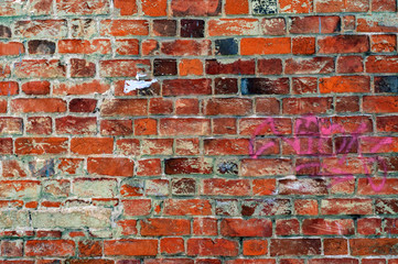 Texture of an old brickwork of red color