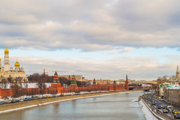 Sunset over the Moscow Kremlin and river in Russia