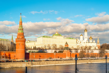 Sunset over the Moscow Kremlin and river in Russia