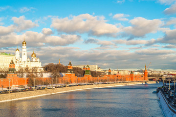 Sunset over the Moscow Kremlin and river in Russia