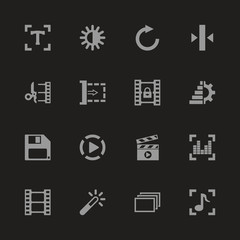 Video Editing icons - Gray symbol on black background. Simple illustration. Flat Vector Icon.
