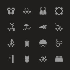 Water Pool icons - Gray symbol on black background. Simple illustration. Flat Vector Icon.