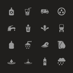 Water icons - Gray symbol on black background. Simple illustration. Flat Vector Icon.