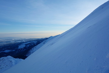 Mountain hiking trail from Hala Kondratowa to Kopa Kondracka and Giewont in winter, Zakopane, Tatry, Poland