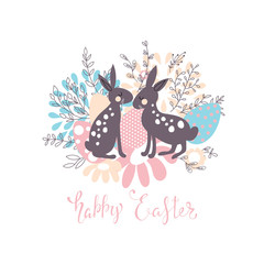 Happy easter background with rabbits