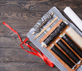 close up of fresh sushi set