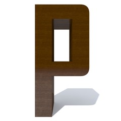 Conceptual wood or wooden brown font or type, timber or lumber industry piece isolated on white background. Educative hadwood material, smooth surface mahogany handmade sculpted 3D illustration object