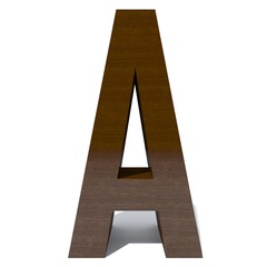 Conceptual wood or wooden brown font or type, timber or lumber industry piece isolated on white background. Educative hadwood material, smooth surface mahogany handmade sculpted 3D illustration object