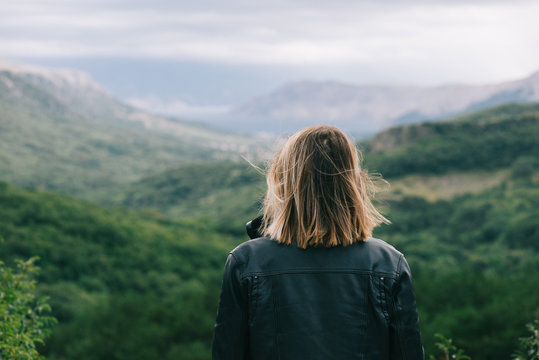 Rear view of woman watching scenery