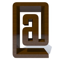 Conceptual wood or wooden brown font or type, timber or lumber industry piece isolated on white background. Educative hadwood material, smooth surface mahogany handmade sculpted 3D illustration object