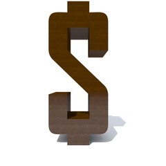 Conceptual wood or wooden brown font or type, timber or lumber industry piece isolated on white background. Educative hadwood material, smooth surface mahogany handmade sculpted 3D illustration object