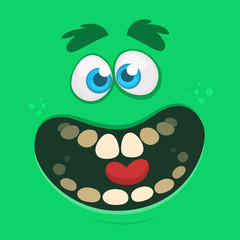Happy cartoon monster face. Vector Halloween illustration