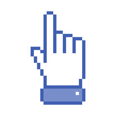 Pixel blue hand pointer. Vector illustration.