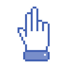 Pixel hand blue icon. Vector illustration.