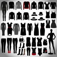 Set of women's clothes on a light gray background