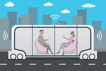 autonomous car or bus and internet of things iot concept self-driving car