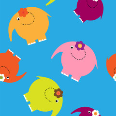 Cute baby pattern with elephants on a blue background