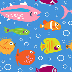 Fototapeta na wymiar Cute children's pattern with decorative tropical fish