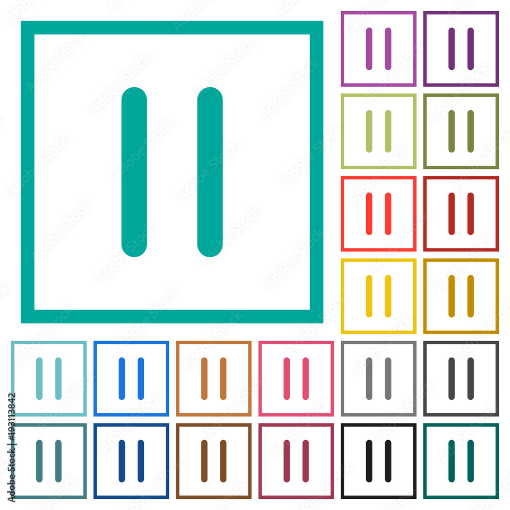 Poster media pause flat color icons with quadrant frames