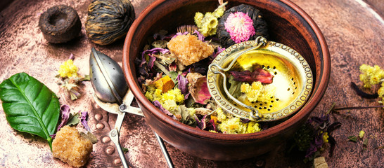 Assortment of tea leaves