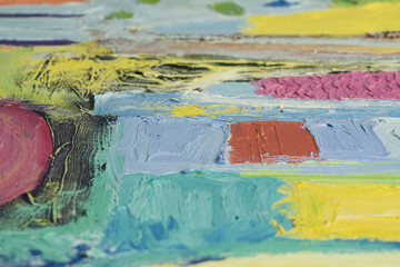 Brush strokes on oil painting, canvas texture closeup
