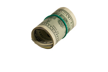 Roll of dollars isolated on the white background