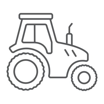 Tractor thin line icon, farming and agriculture, farm vehicle sign vector graphics, a linear pattern on a white background, eps 10.