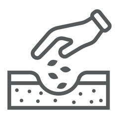 Hands planting seeds line icon, farming and agriculture, seeding sign vector graphics, a linear pattern on a white background, eps 10.