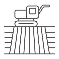 Combine harvester on field thin line icon, farming and agriculture, farm vehicle sign vector graphics, a linear pattern on a white background, eps 10.