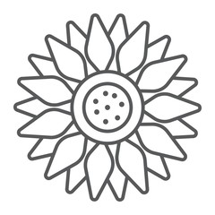 Sun flower thin line icon, farming and agriculture, plant sign vector graphics, a linear pattern on a white background, eps 10.