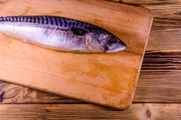 Salted scomber fish on a cutting board
