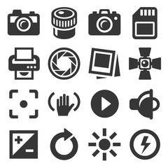 Camera Accessories and Photography Icons Set. Vector